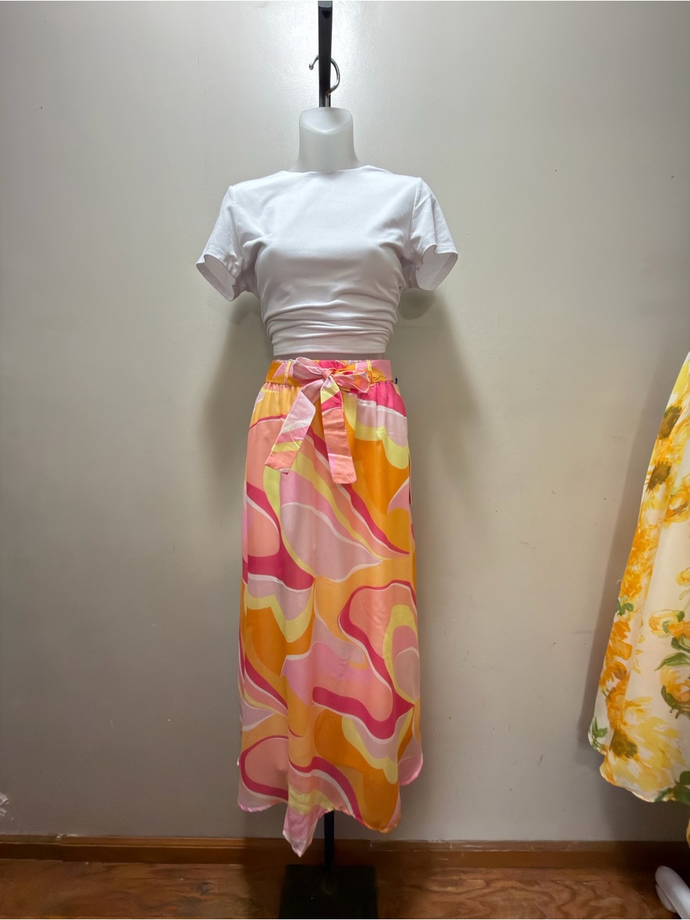 Vibrant Pink & Orange Tie-Waist Maxi Skirt